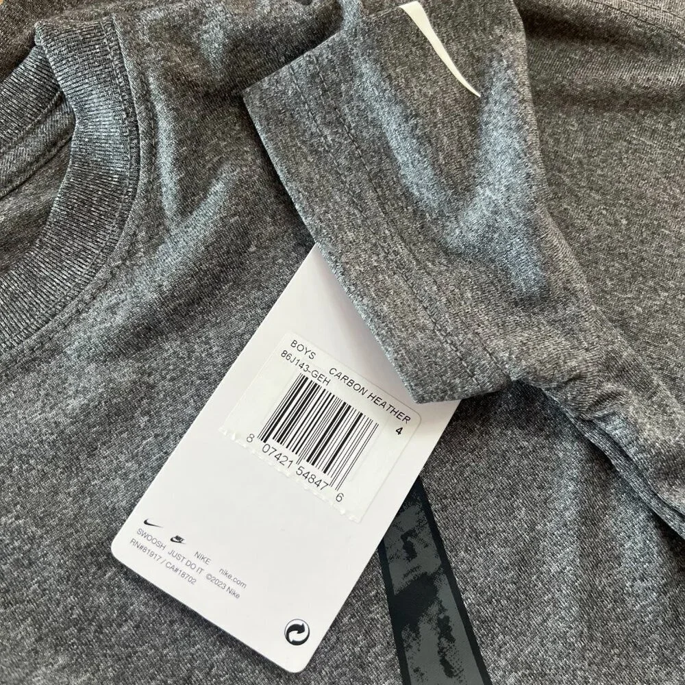 Nike Boys Swoosh Logo Lightweight Dri-FIT Short Sleeve Tee Gray XS 3Y 4Y